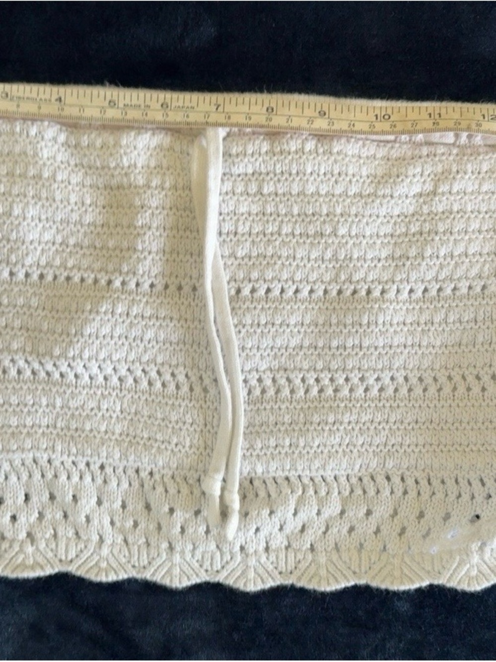 Hollister White Crochet Knit Mini Skirt Size L Drawstring Boho